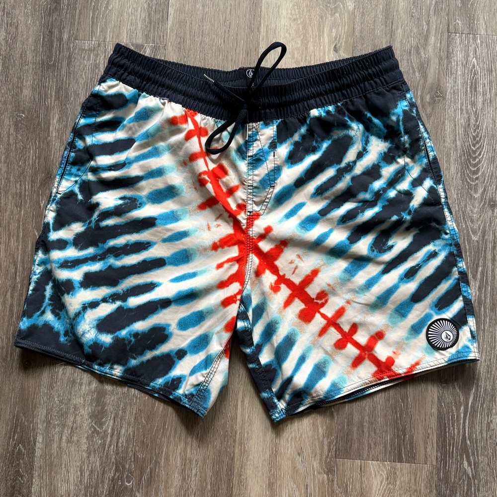 Volcom Tie-Died Swim Shorts with front pockets